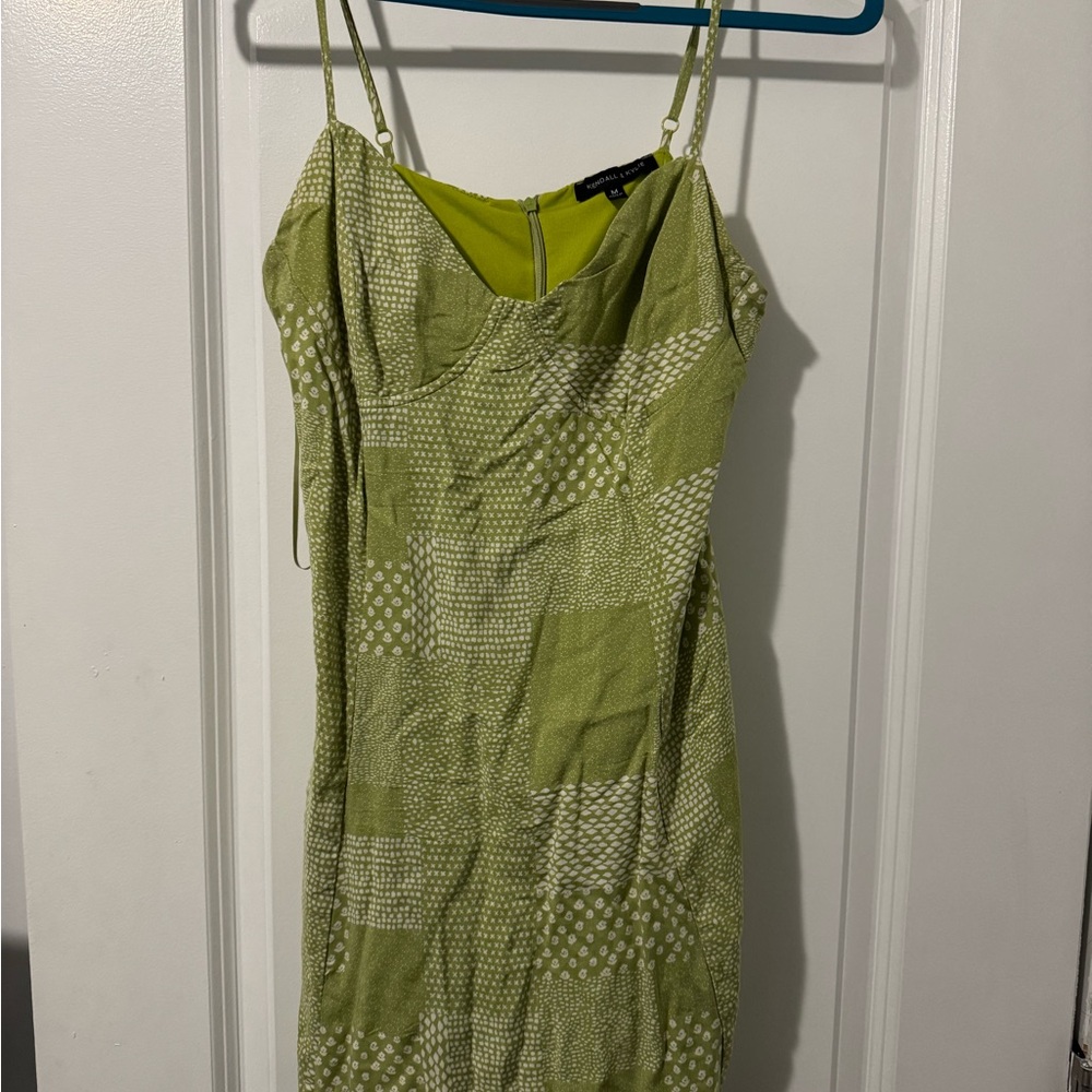 Kendall & Kylie Green Patterned Mini Dress